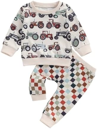 Muasaaluxi Toddler Boy Outfit Rustic Tractor Sweater Joggers