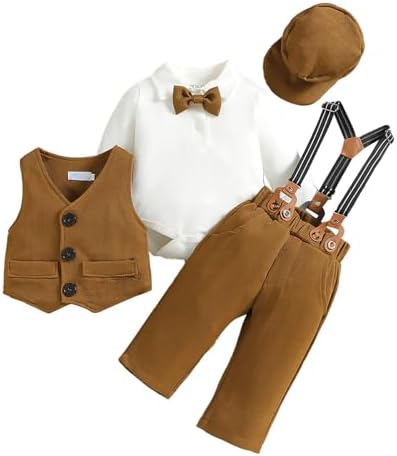 4-Piece Baby Boy Set - Gentleman 4Pcs Sleeveless Tracksuit Plus Hat Bib