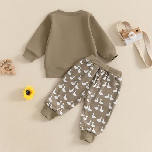 Newbgclo Toddler Boy Winter Long Sleeve Duck Print Pullover Pants Set 2Pcs