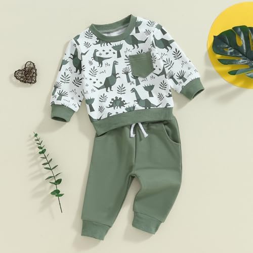 Toddler Boy Dinosaur Printed Fall Outfit Set
