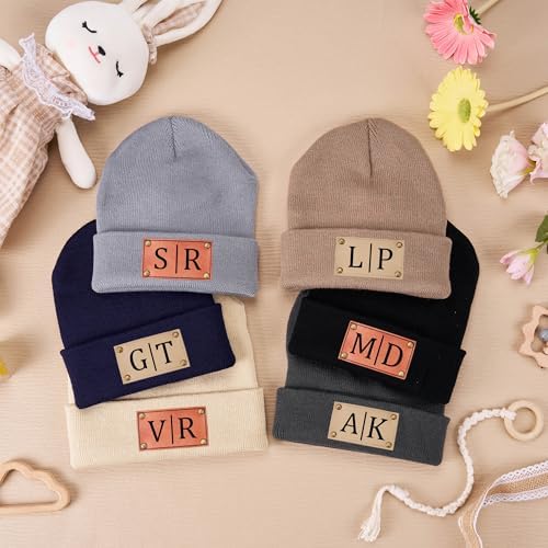 Personalized Baby Knit Beanie with Leather Patch
