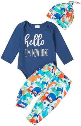 Baoji Newborn Boys Fall Romper Dinosaur Print Set