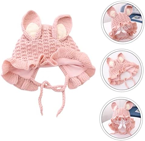 Handmade Winter Baby Hat with Rabbit Ears and Adjustable Fit Pink