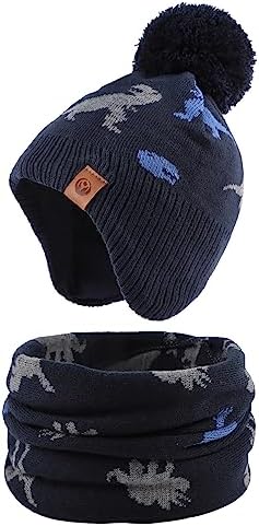 JANGANNSA Knitted Baby Hat Scarf Set with Pom-Pom