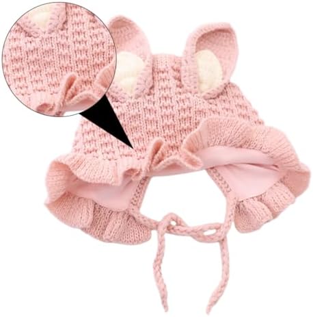 Handmade Winter Baby Hat with Rabbit Ears and Adjustable Fit Pink