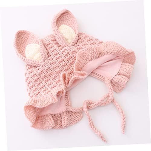 Handmade Winter Baby Hat with Rabbit Ears and Adjustable Fit Pink