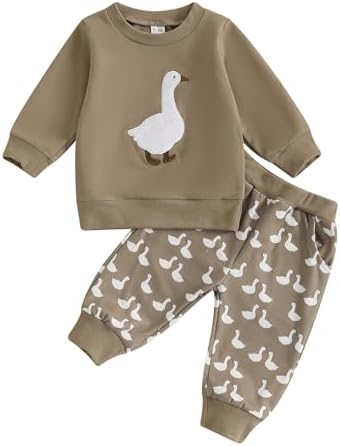 Newbgclo Toddler Boy Winter Long Sleeve Duck Print Pullover Pants Set 2Pcs