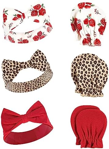 Hudson Baby Baby Girls Cotton Headband and Scratch Mitten Set