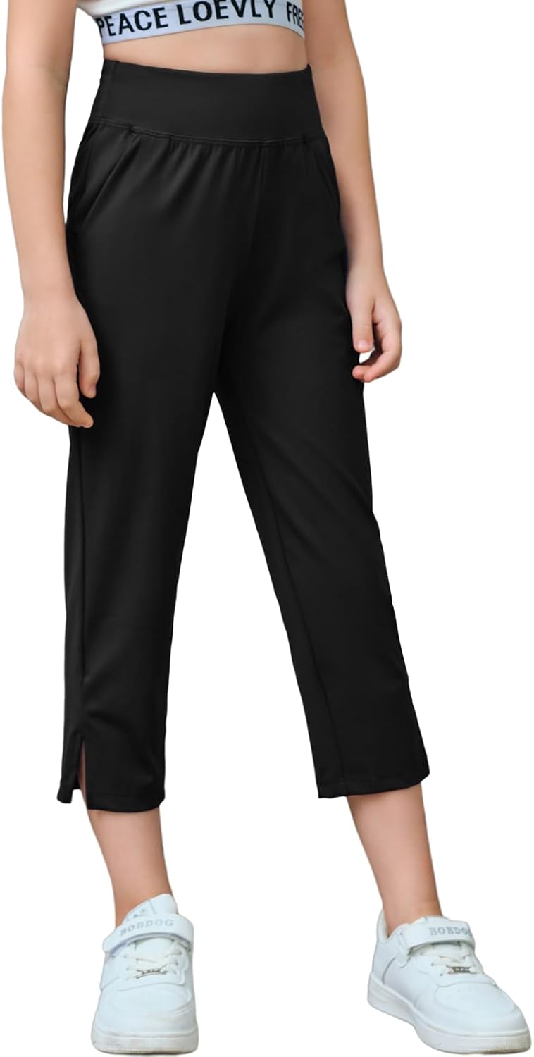 Girls High Waist Capri Yoga Pants Kids Athletic