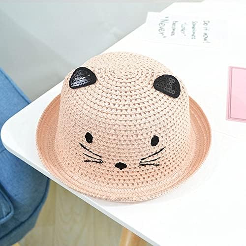 Boys Girls Cat Style Handmade Straw Sun Hats Kids Summer Foldable Beach Hats