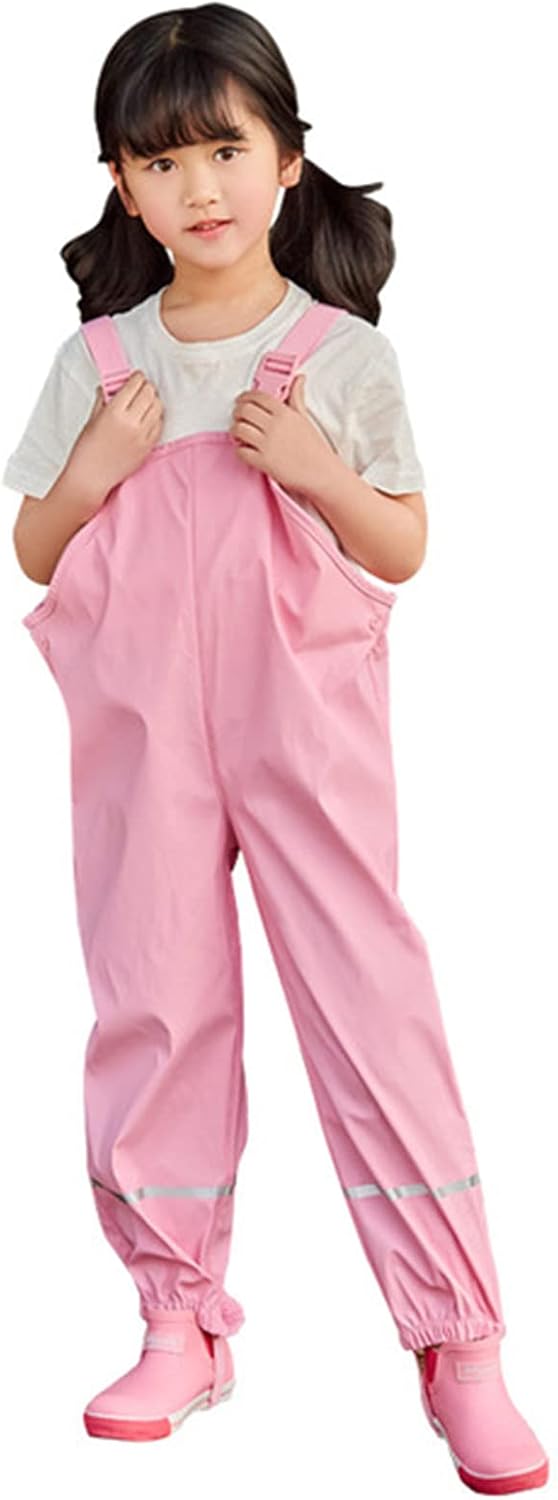Reflective suspenders proving waterproof toddler rain pants dirt and mud-proof