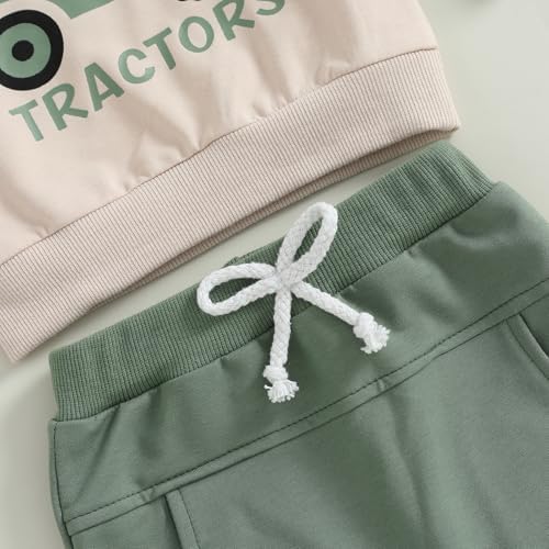 2Pcs Baby Boy Farm Outfit Long Sleeve Tractor Print Sweatshirt Pants Set