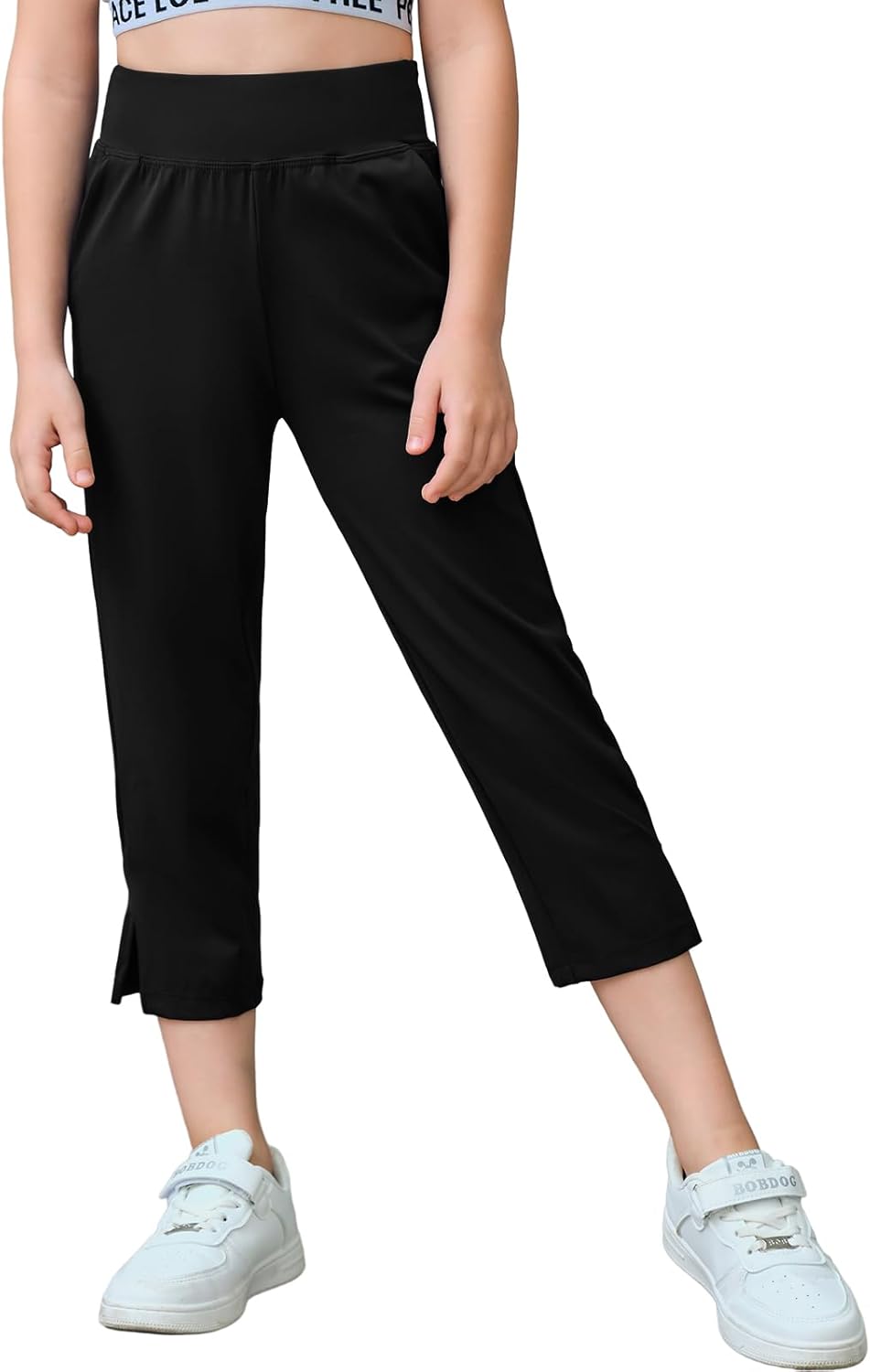 Girls High Waist Capri Yoga Pants Kids Athletic