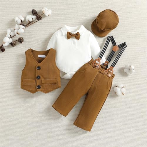 4-Piece Baby Boy Set - Gentleman 4Pcs Sleeveless Tracksuit Plus Hat Bib
