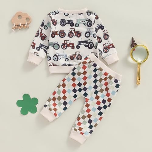 Muasaaluxi Toddler Boy Outfit Rustic Tractor Sweater Joggers