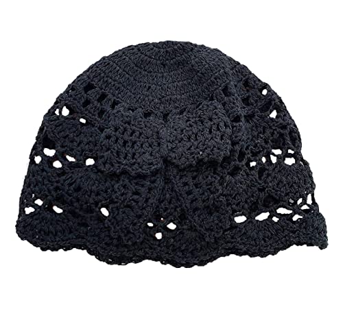 BIBITIME Crochet Bucket Hat with Bow Handmade Soft Headband for Women