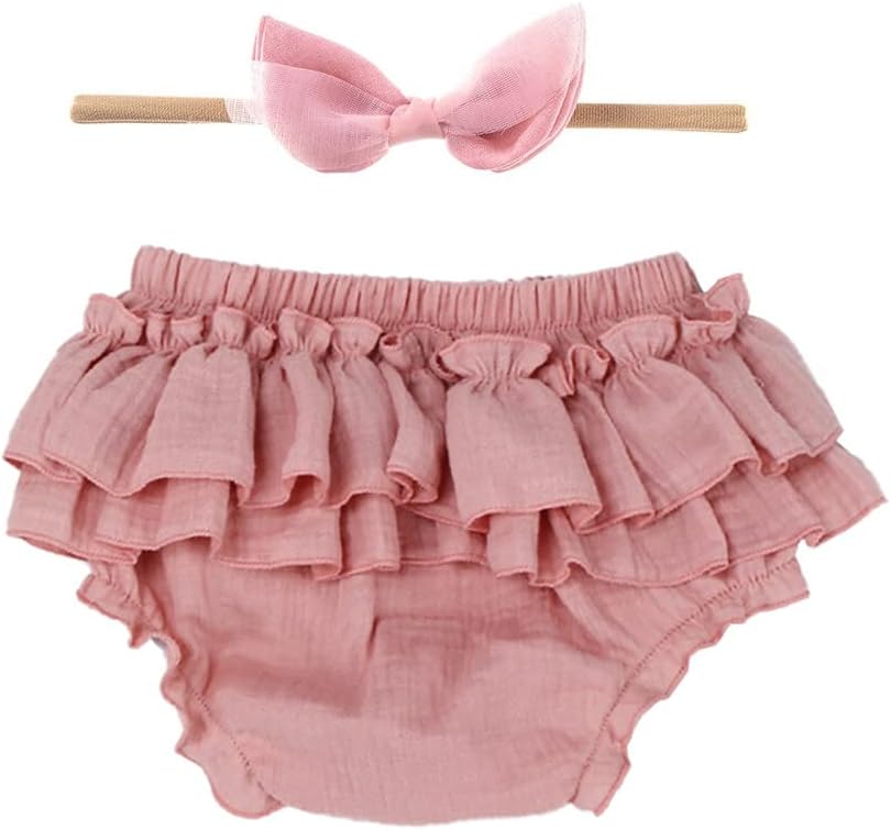 Baby Girls Cotton Gauze Bloomers with Bowknot Headband