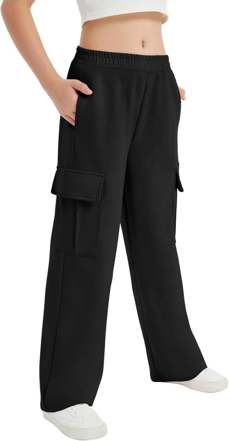 EXARUS 6-14Y Cargo Wide Leg sweatpants Cozy Elastic Perfect for Kids