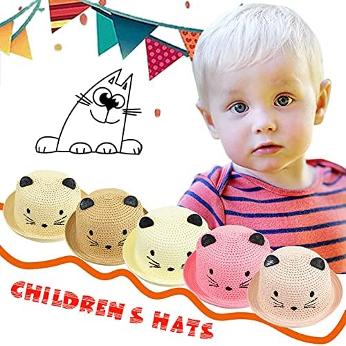 Boys Girls Cat Style Handmade Straw Sun Hats Kids Summer Foldable Beach Hats