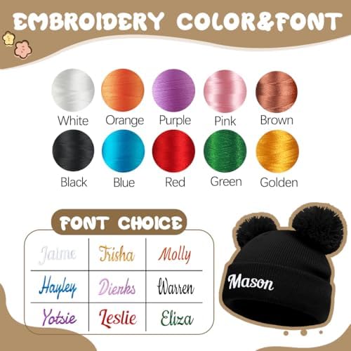 Personalized Baby Beanies Hats Custom Knitted Toddler Winter Double Pompom Hats
