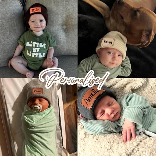 Personalized Baby Knit Beanie with Leather Patch