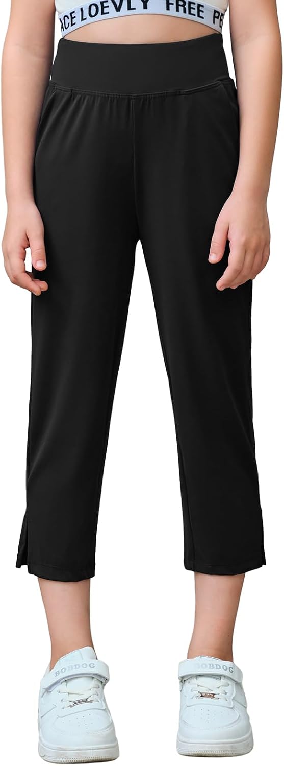 Girls High Waist Capri Yoga Pants Kids Athletic