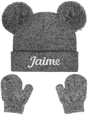 Personalized Baby Beanies Hats Custom Knitted Toddler Winter Double Pompom Hats