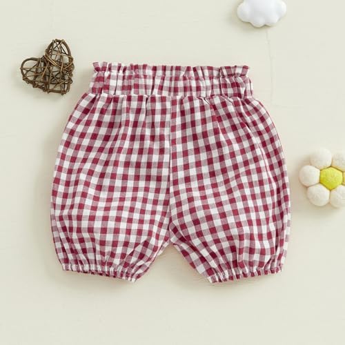Emmababy Plaid Ruffle Blocked Shorts for Baby Pieced Elastic Waist Design