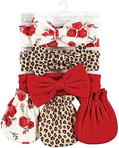 Hudson Baby Baby Girls Cotton Headband and Scratch Mitten Set