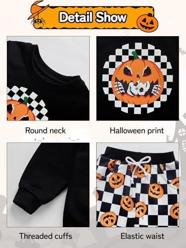 Halloween Toddler Boy Plaid Sweatshirt Pants Set
