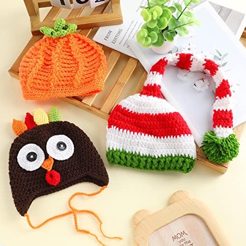 Jiuguva 3-Piece Baby Crochet Beanie Set for Infants