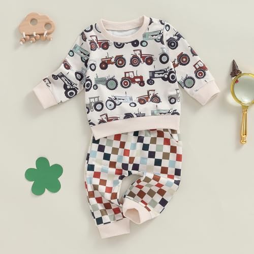 Muasaaluxi Toddler Boy Outfit Rustic Tractor Sweater Joggers