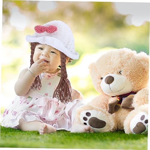 Handmade Woolen Braided Baby Girl Hat with Bowknot