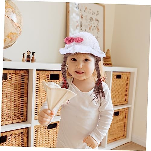 Handmade Woolen Braided Baby Girl Hat with Bowknot