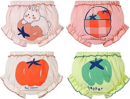 SEAUR Baby Girls Cotton Ruffle Bloomers 4-Pack