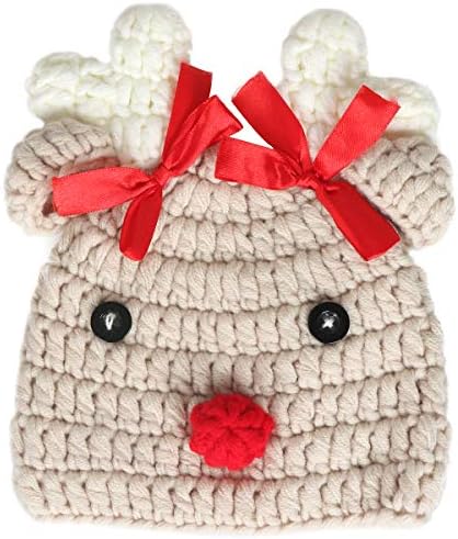 Ypser Knitted Baby Beanie - Deer Hat with Bow