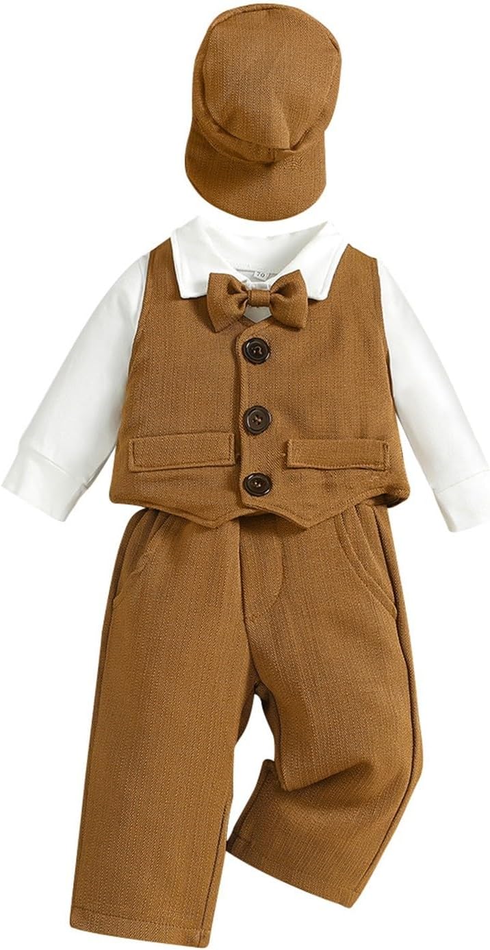 4-Piece Baby Boy Set - Gentleman 4Pcs Sleeveless Tracksuit Plus Hat Bib