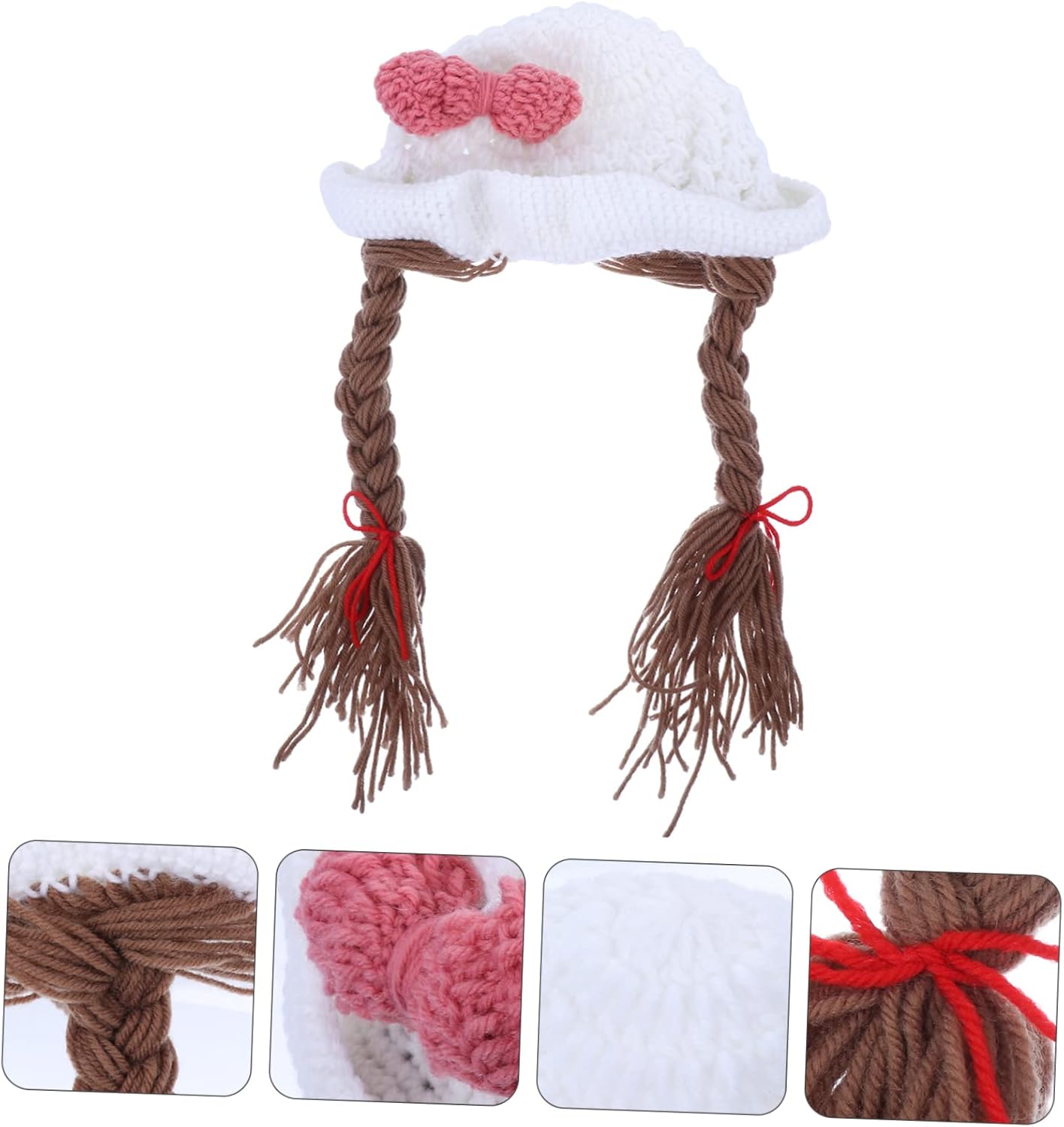Handmade Woolen Braided Baby Girl Hat with Bowknot