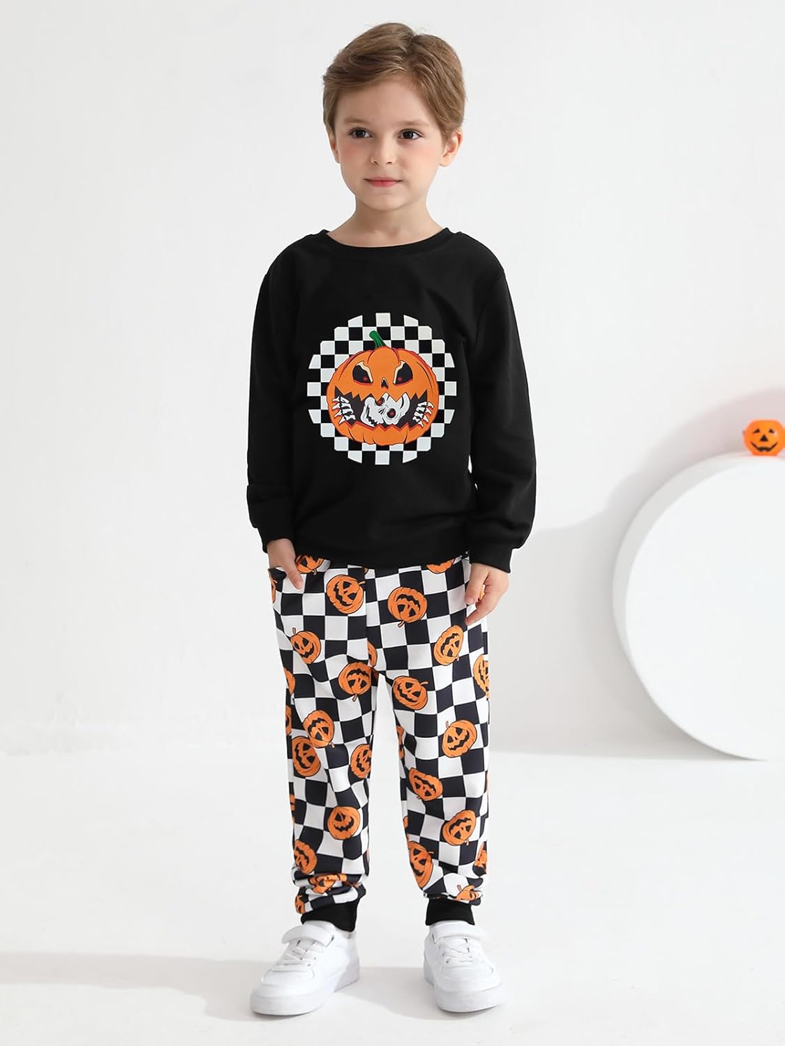 Halloween Toddler Boy Plaid Sweatshirt Pants Set