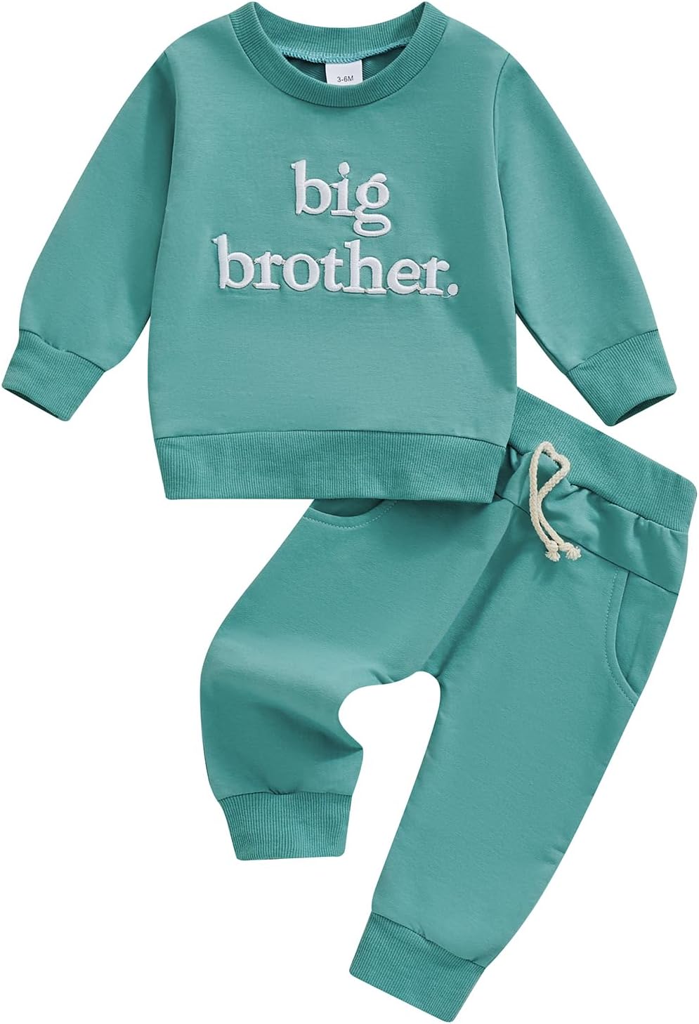 Baorji Toddler Boy Matching Fall Outfit Long Sleeve Round Neck Embroidery Set