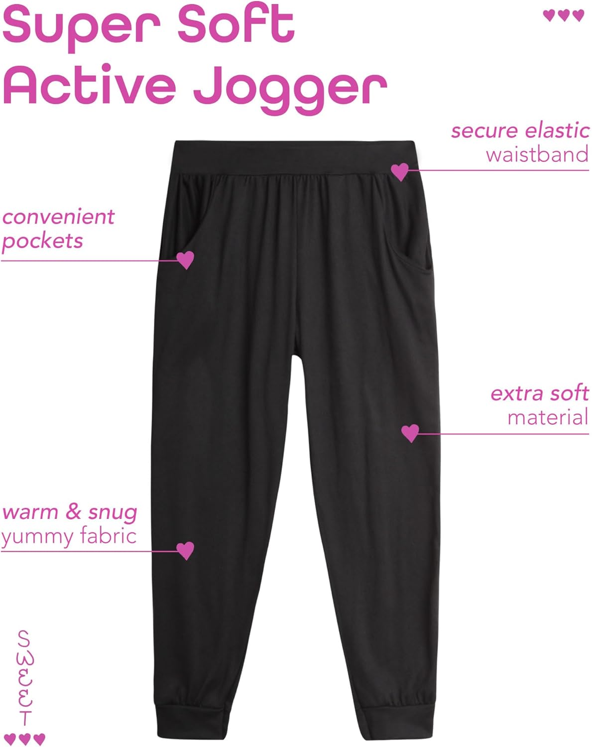 Sweet Hearts - 3-Pack Performance Jogger Pants with Pockets