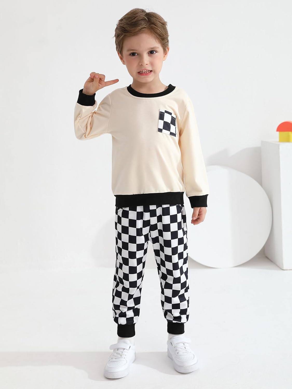Toddler Baby Boy Plaid Sweatshirt Pants Fall Winter Set