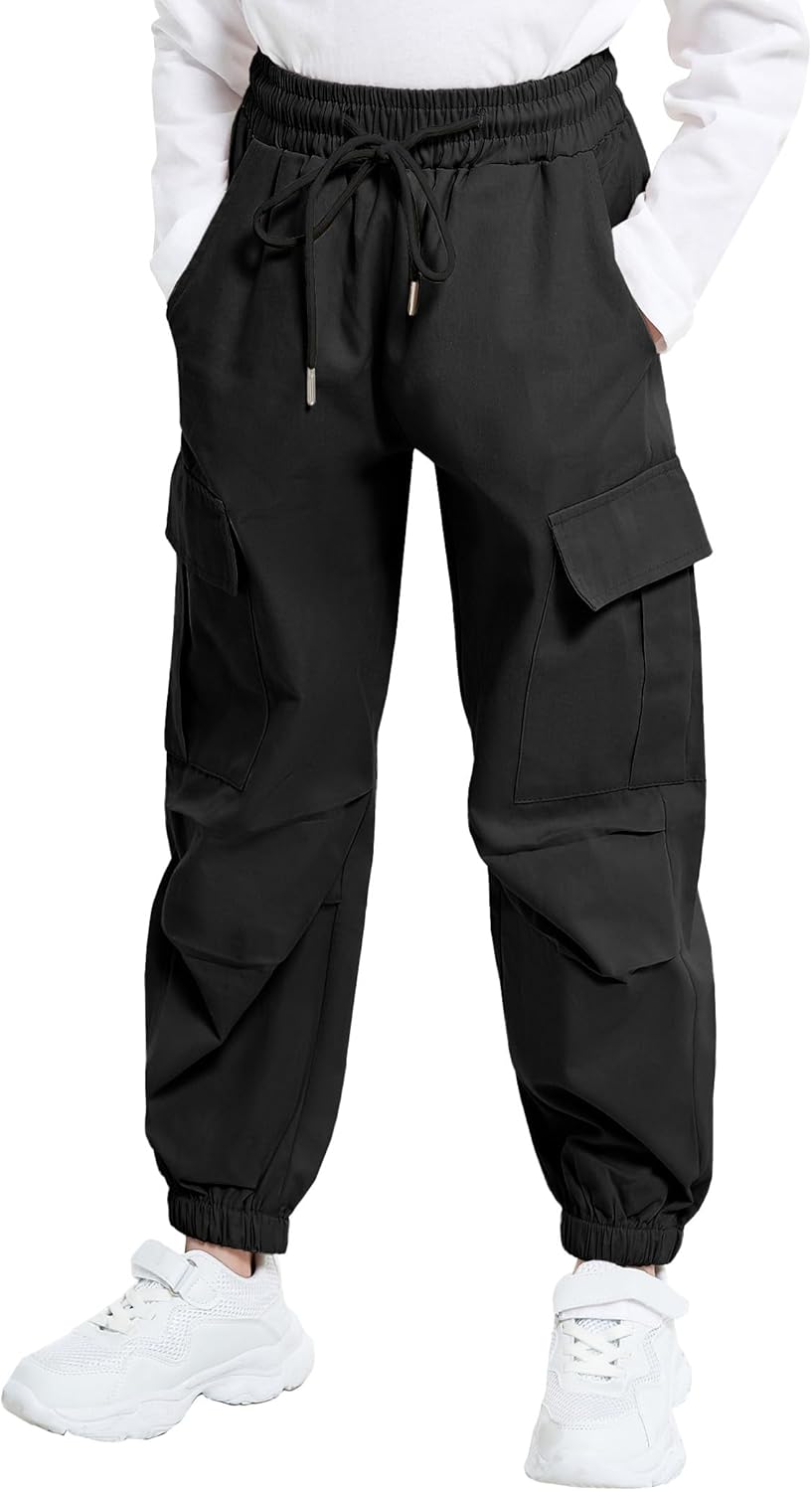 JiAmy Girls Cargo Pants Elastic High Waist Drawstring Jogger