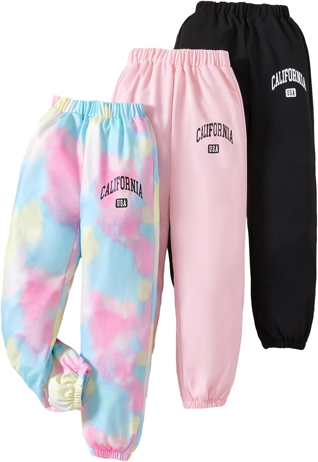 3-Piece Girls Letter Graphic Print High-Waisted Jogger Pants