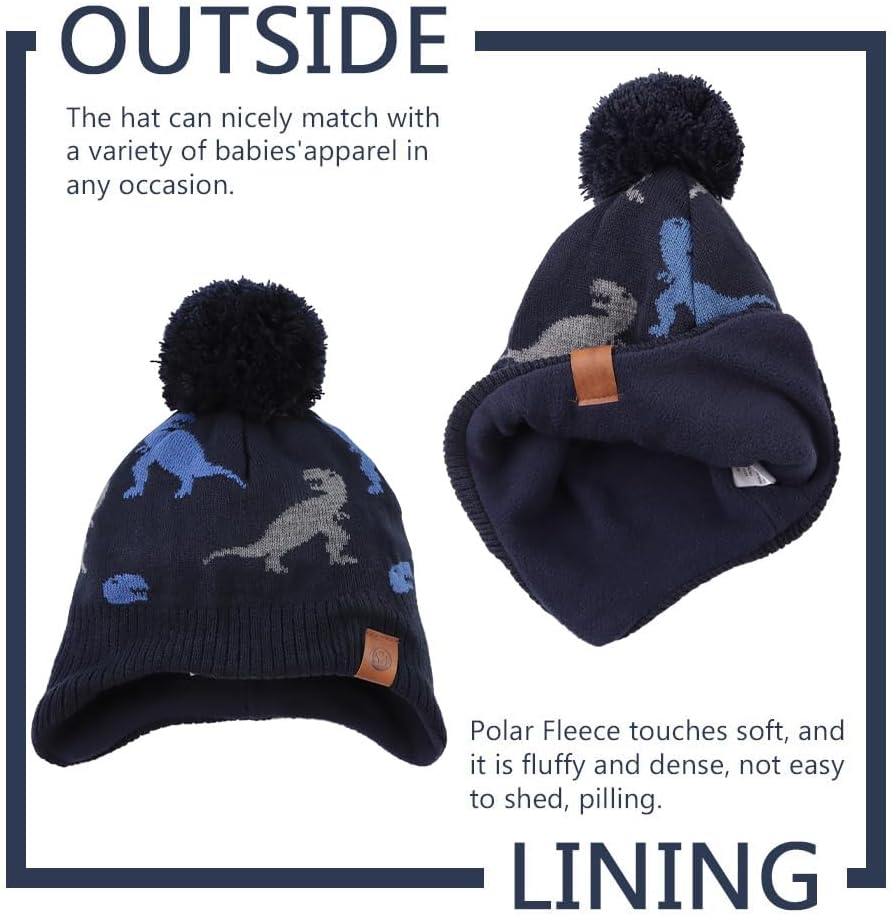JANGANNSA Knitted Baby Hat Scarf Set with Pom-Pom