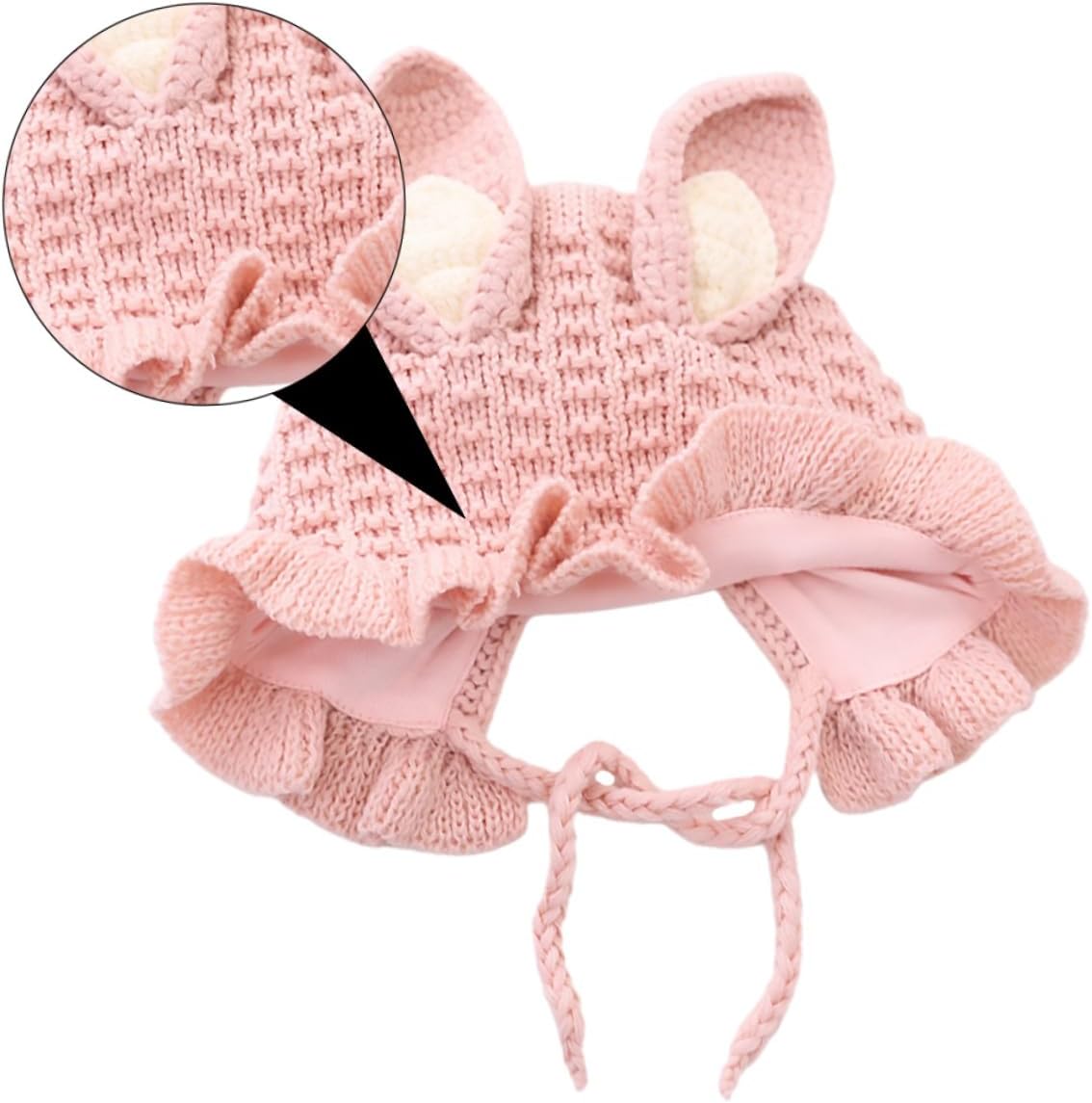 Handmade Winter Baby Hat with Rabbit Ears and Adjustable Fit Pink