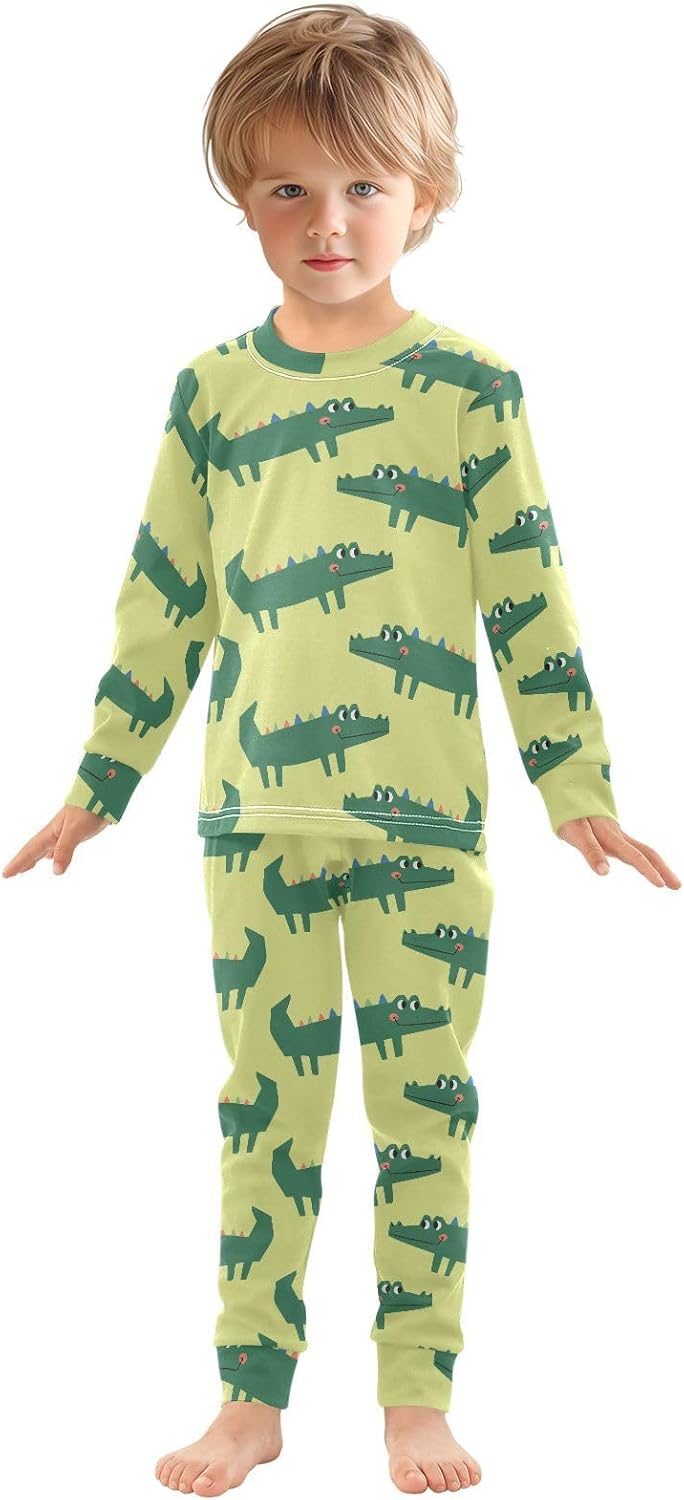 Pajama Sleep Set Soft Cotton Long Sleeve Top Pants for 18M-8Y
