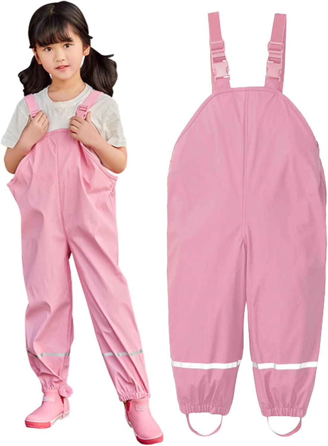 Reflective suspenders proving waterproof toddler rain pants dirt and mud-proof