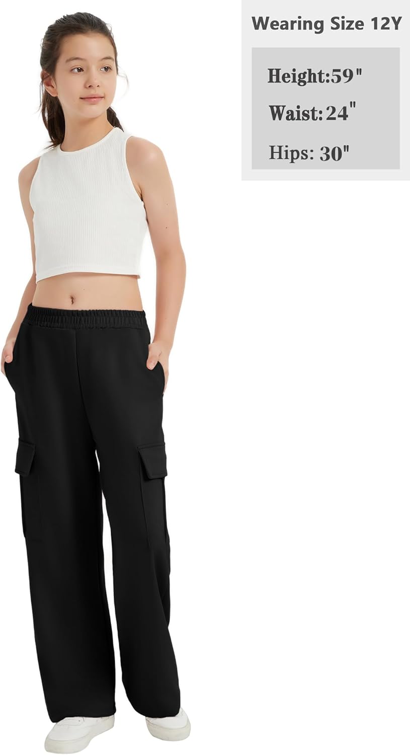 EXARUS 6-14Y Cargo Wide Leg sweatpants Cozy Elastic Perfect for Kids