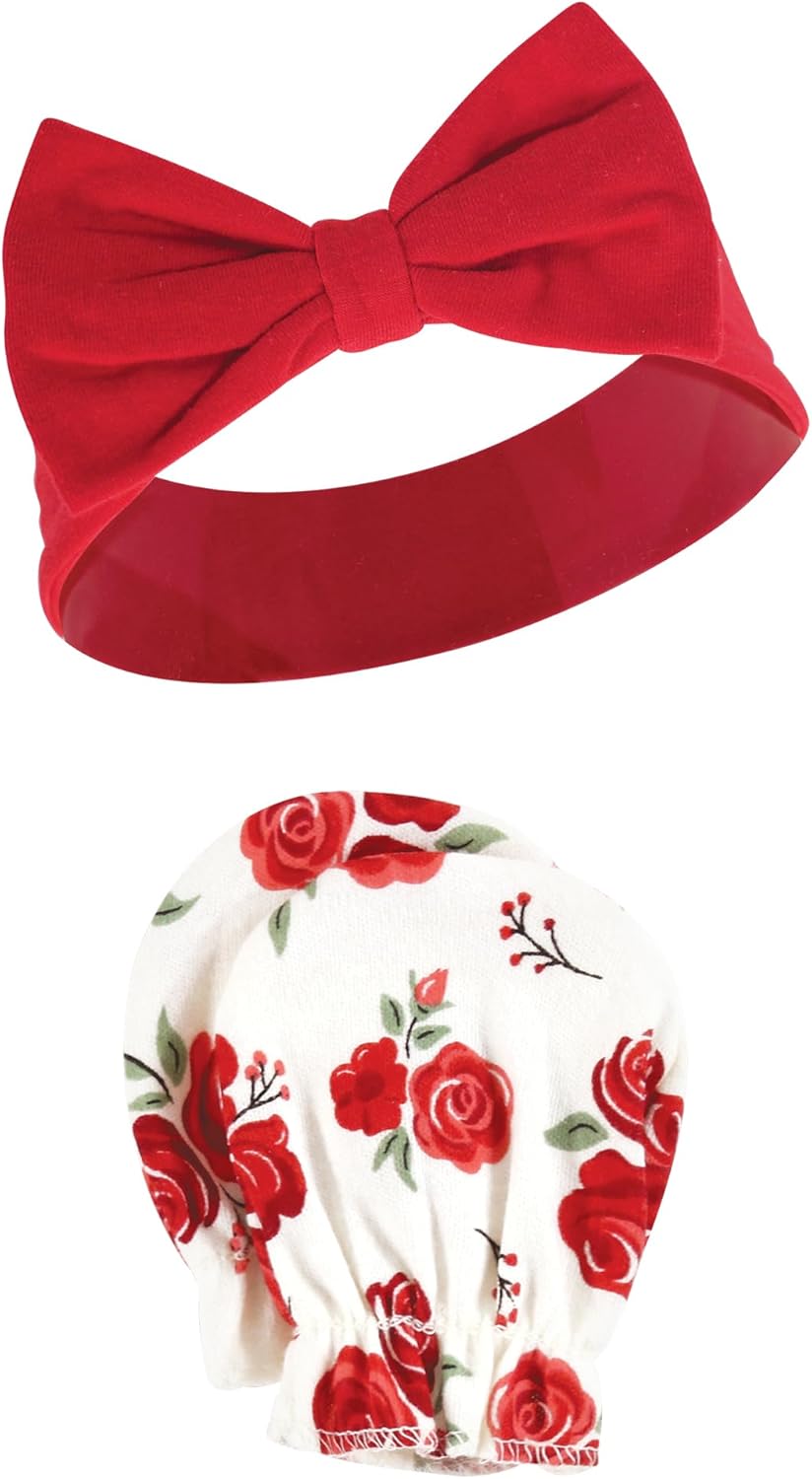 Hudson Baby Baby Girls Cotton Headband and Scratch Mitten Set